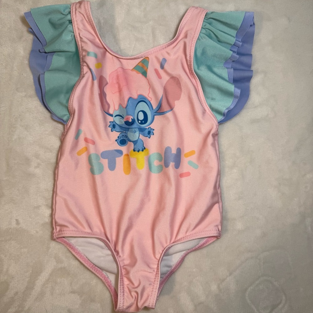 Disney Baby Stitch Swimsuit 18M Pink One Piece Ruffle Sleeve Lilo & Stitch‎